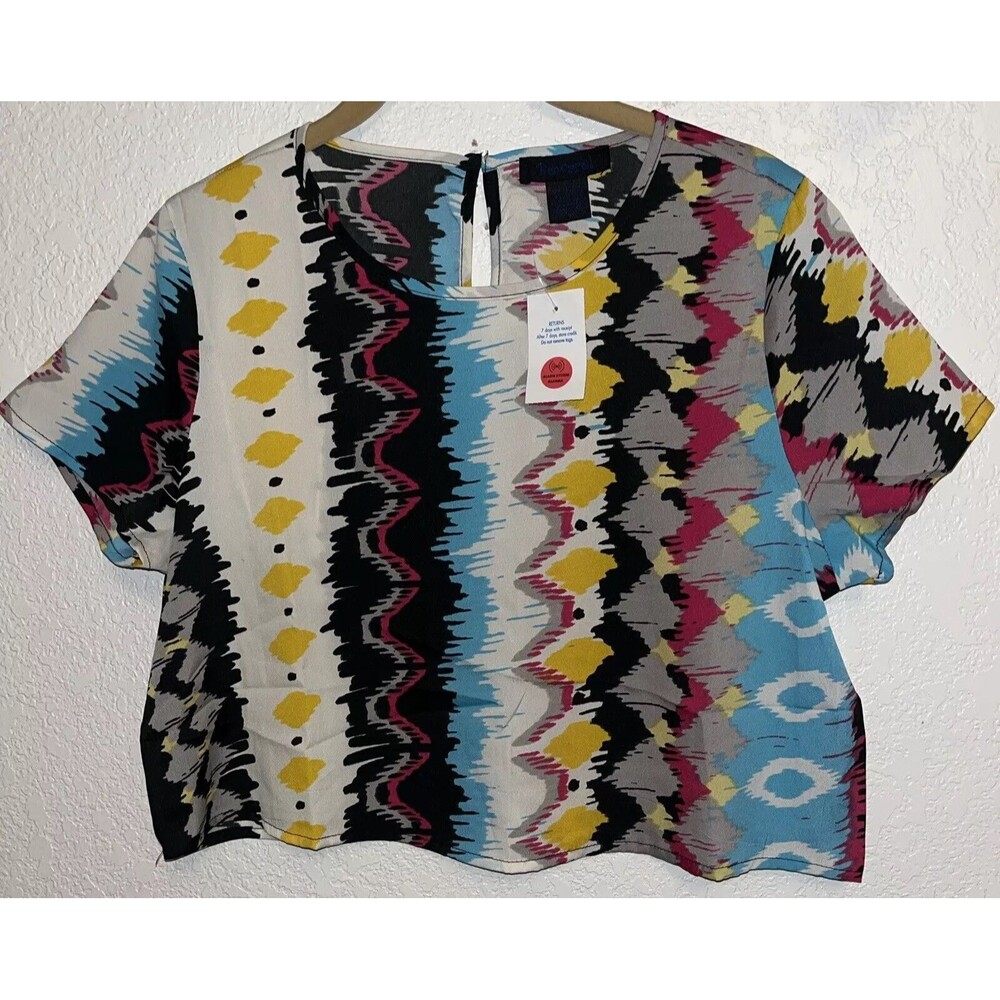 BEWARE Crop Top Geometric Design Women Sz Med. Multi Colored